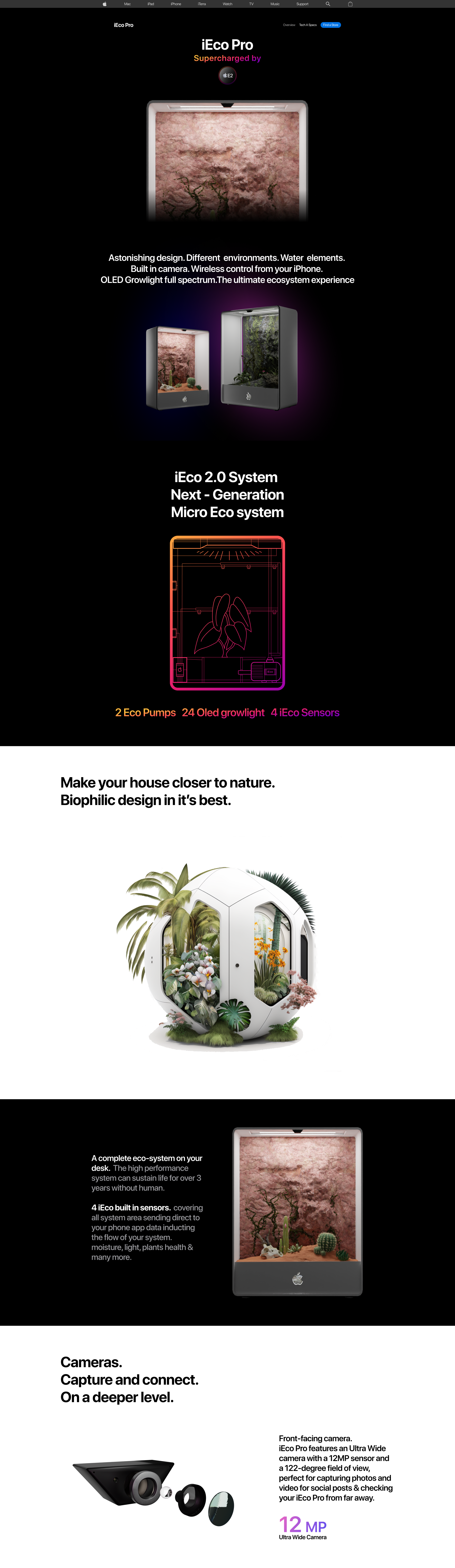 iEco Pro website - smart biophilic desktop ecosystem marketing page
